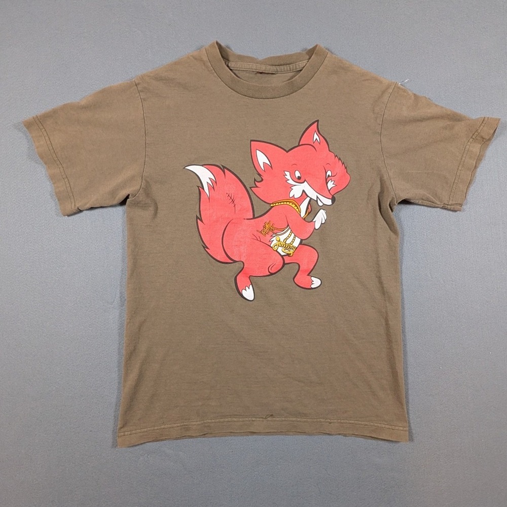 Stussy Graphic T-Shirt Mens Small Brown Fox 8-Ball Streetwear Short Sleeve